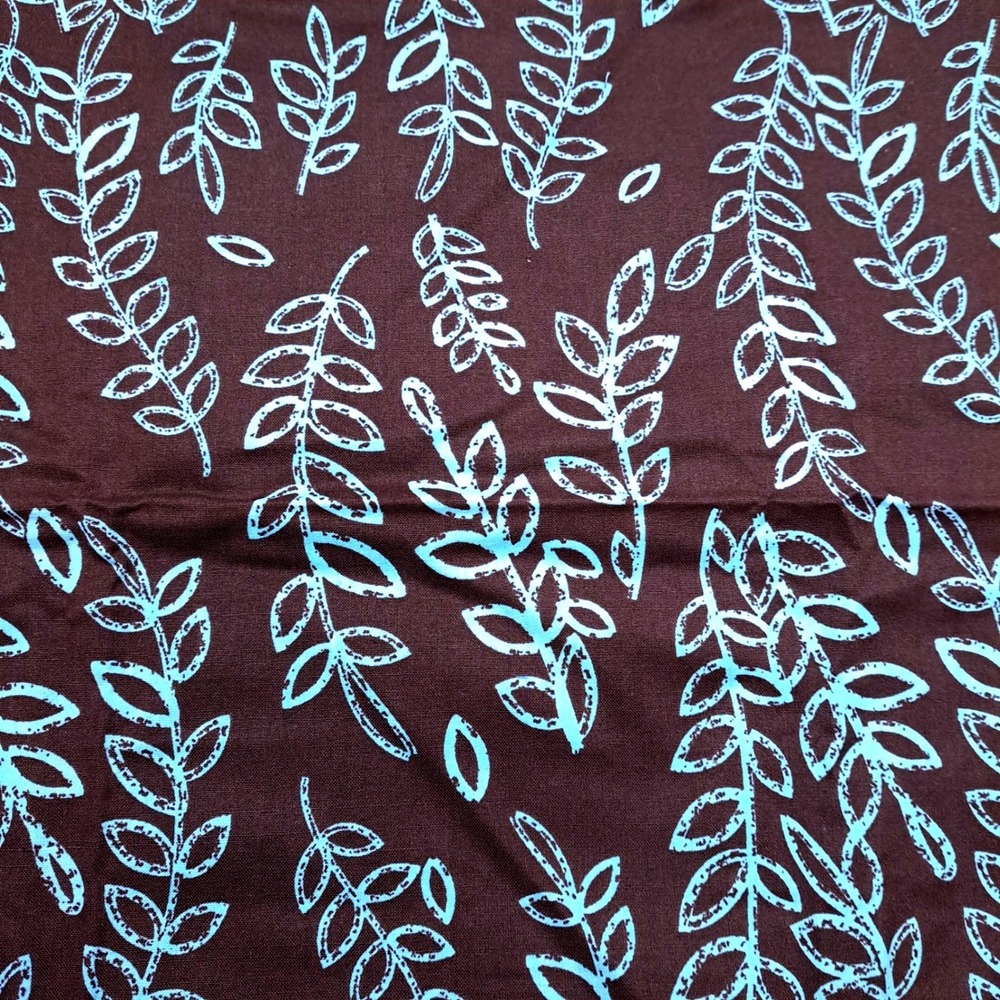 Joann Fabrics Cotton Fabric 1 Yard Brown Turquoise Botanical Vine‎ Print Vintage